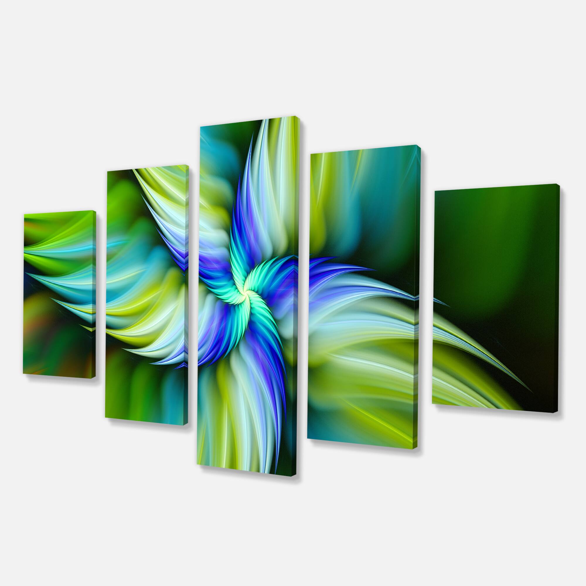 Designart - Rotating Fractal Green Star - Large Floral Canvas Art Print